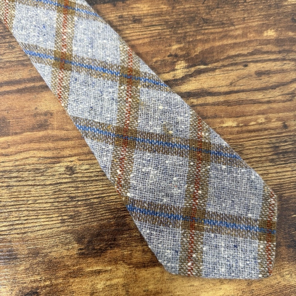Vintage Mr Magee Neck Tie 100% Pure New Wool Donegal Tweed Slim Plaid